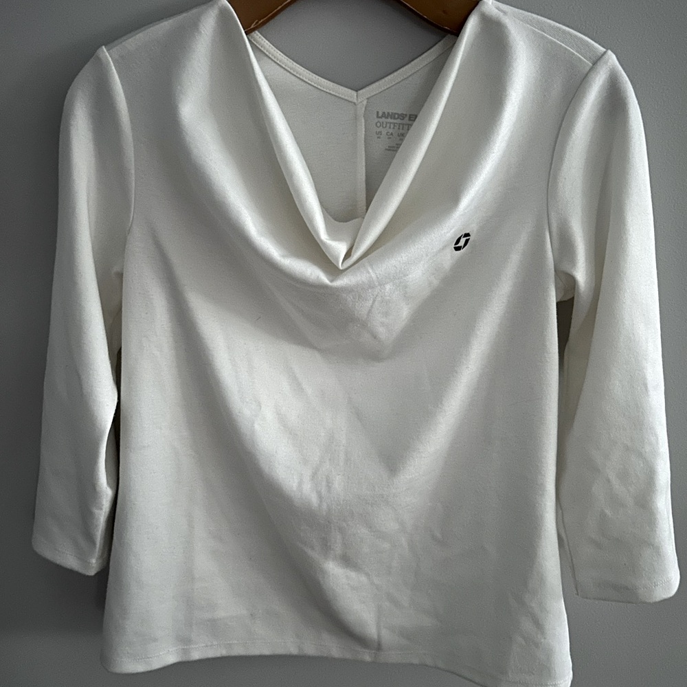 Land's End Chase Bank White 3/4 Sleeve Cowl Top